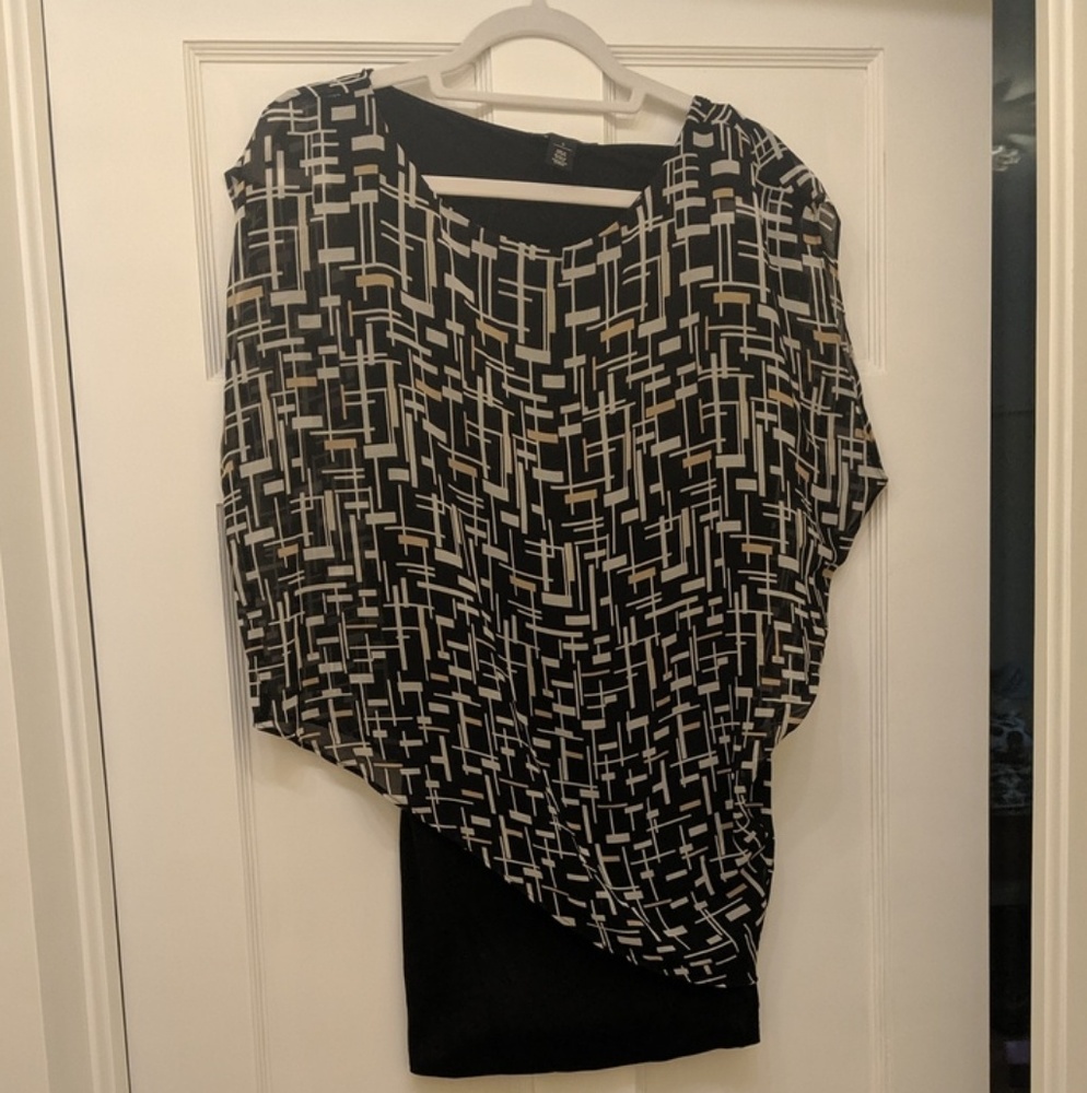 Black white and tan asymmetrical shirt